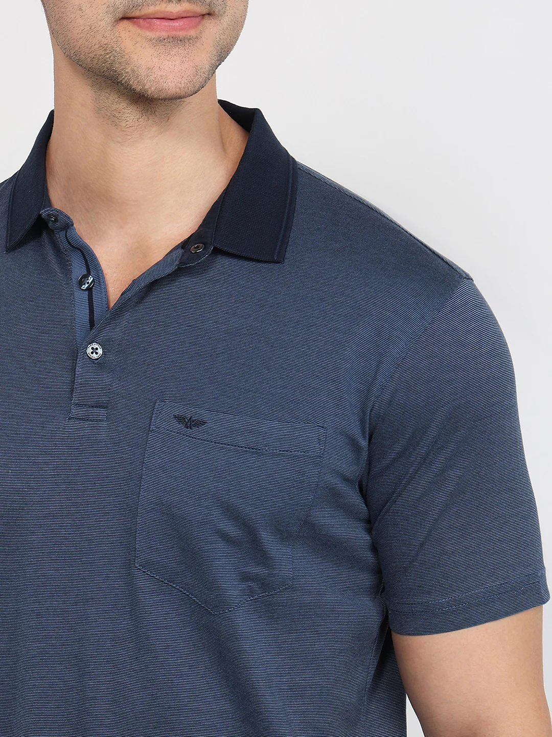 Park Avenue Men Blue Stripe Slim Fit Cotton T-Shirt - Image 6