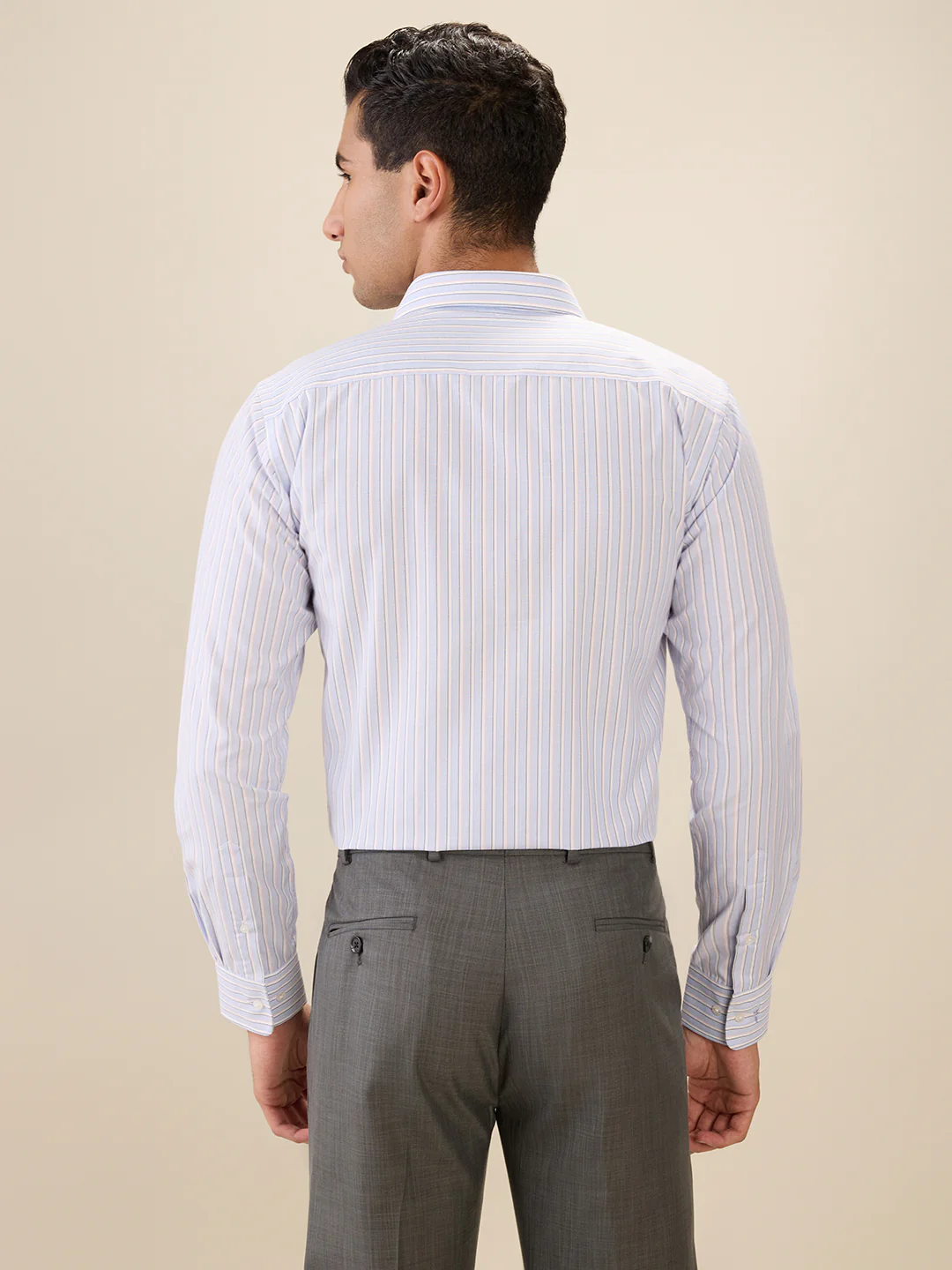 Park Avenue Men Blue Stripe Slim Fit Polyester Blend Formal Shirt - Image 4