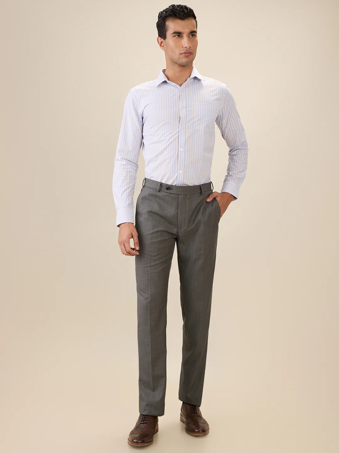 Park Avenue Men Blue Stripe Slim Fit Polyester Blend Formal Shirt - Image 5
