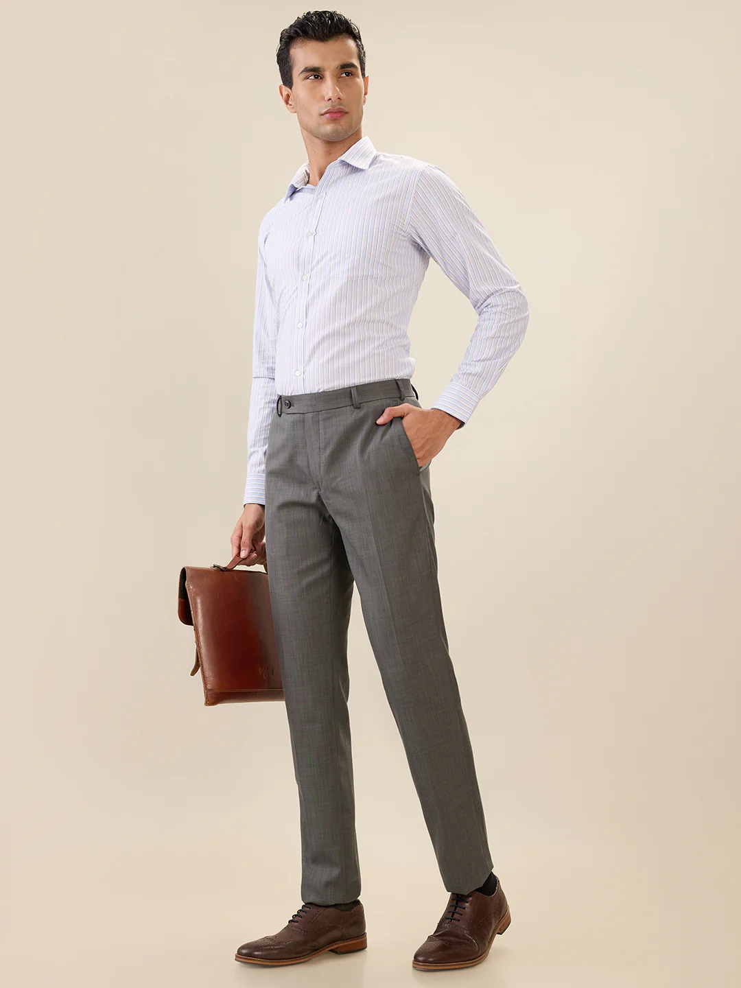 Park Avenue Men Blue Stripe Slim Fit Polyester Blend Formal Shirt - Image 6