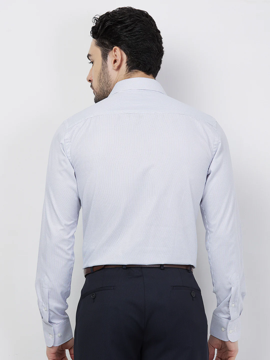 Park Avenue Men Blue Stripe Slim Fit Polyester Blend Shirt - Image 4