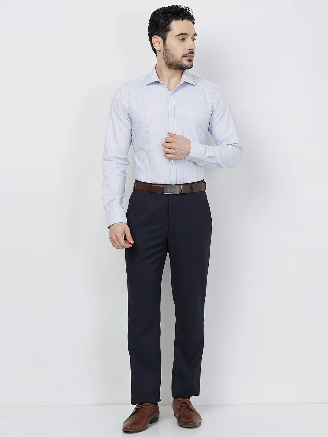 Park Avenue Men Blue Stripe Slim Fit Polyester Blend Shirt - Image 5