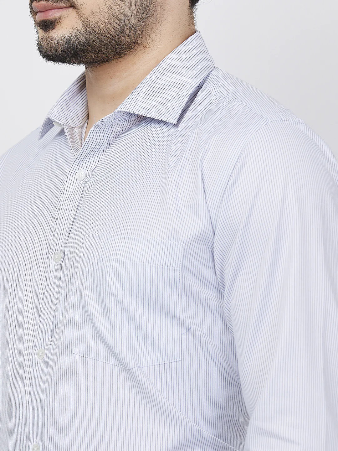 Park Avenue Men Blue Stripe Slim Fit Polyester Blend Shirt - Image 6