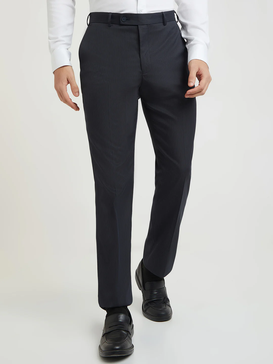 Park Avenue Men Blue Stripe Smart Fit Polyester Blend Trouser