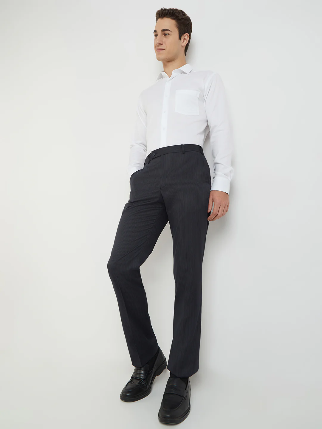 Park Avenue Men Blue Stripe Smart Fit Polyester Blend Trouser - Image 5
