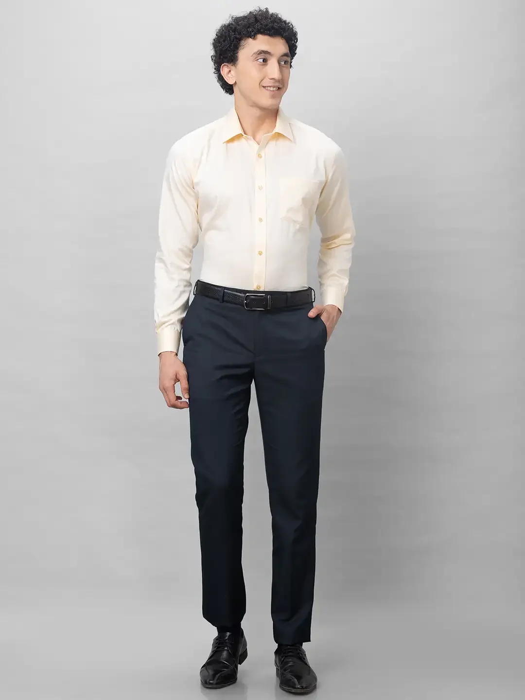 Park Avenue Men Blue Stripe Smart Fit Polyester Blend Trousers - Image 6