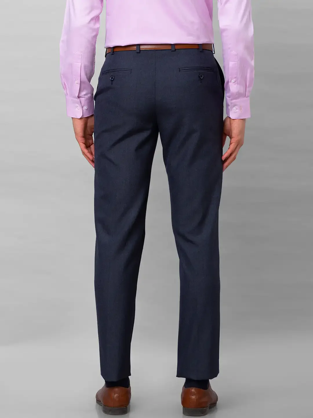 Park Avenue Men Blue Stripe Smart Fit Polyester Blend Trousers - Image 4