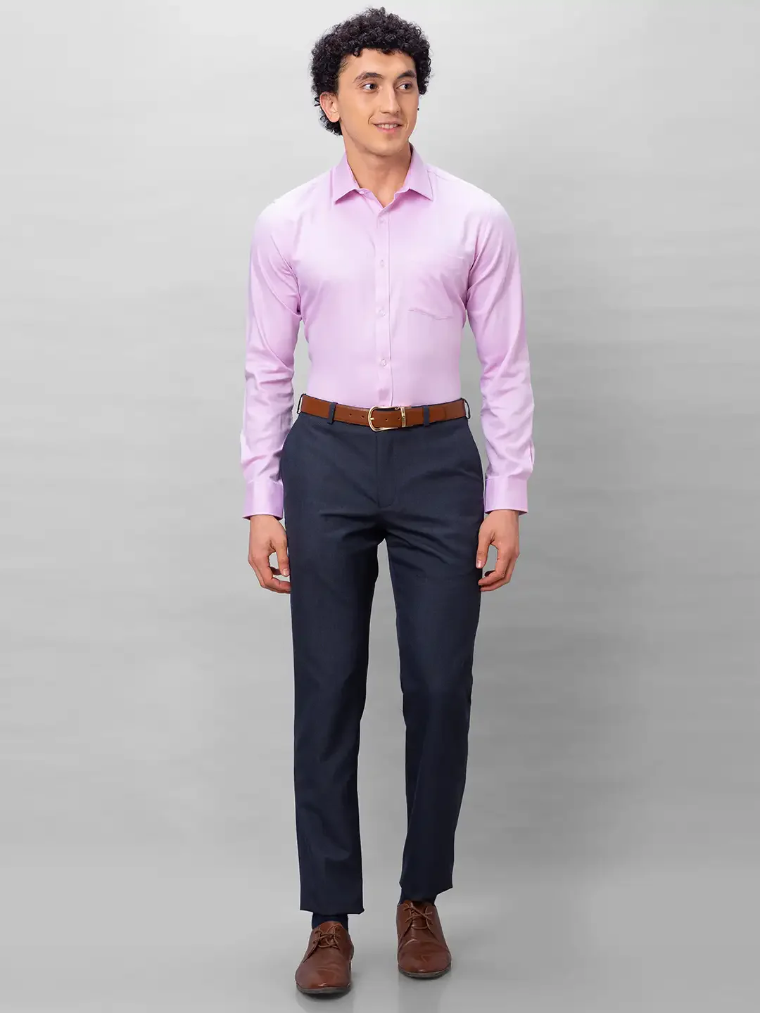 Park Avenue Men Blue Stripe Smart Fit Polyester Blend Trousers - Image 5