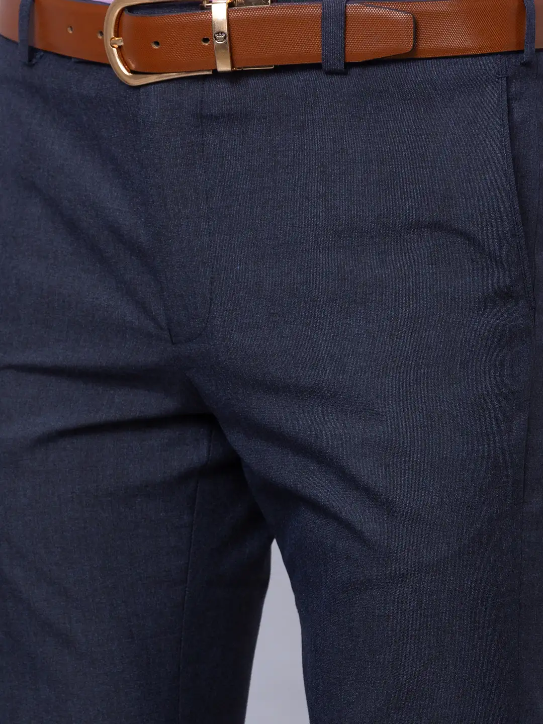 Park Avenue Men Blue Stripe Smart Fit Polyester Blend Trousers - Image 6
