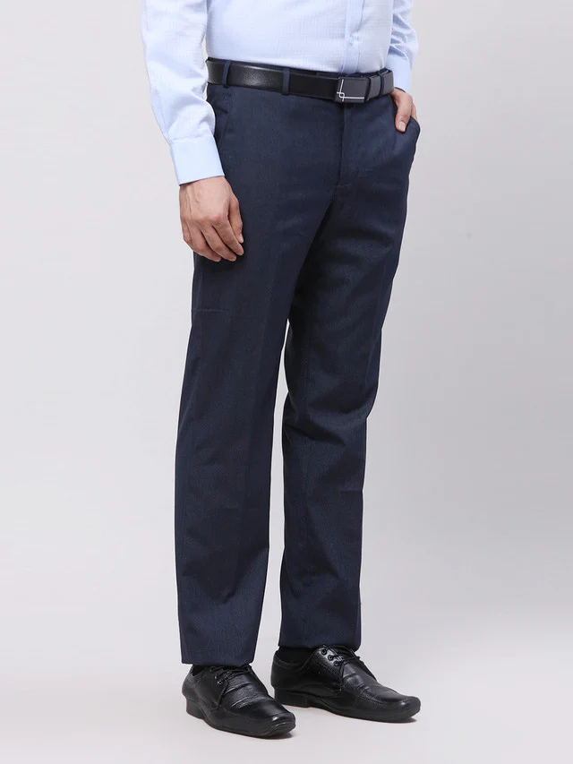 Park Avenue Men Blue Striped Regular Fit Trouser - Image 2