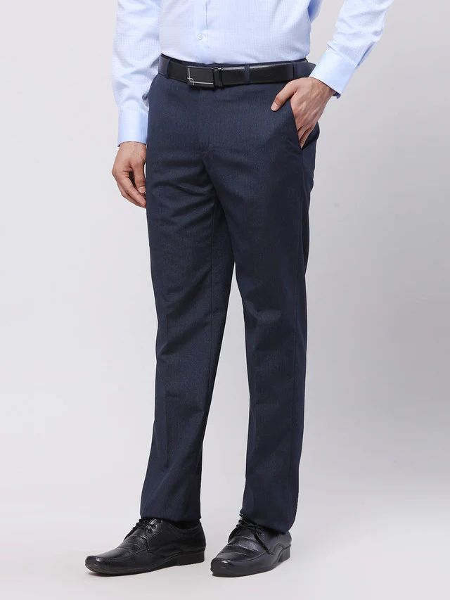 Park Avenue Men Blue Striped Regular Fit Trouser - Image 3
