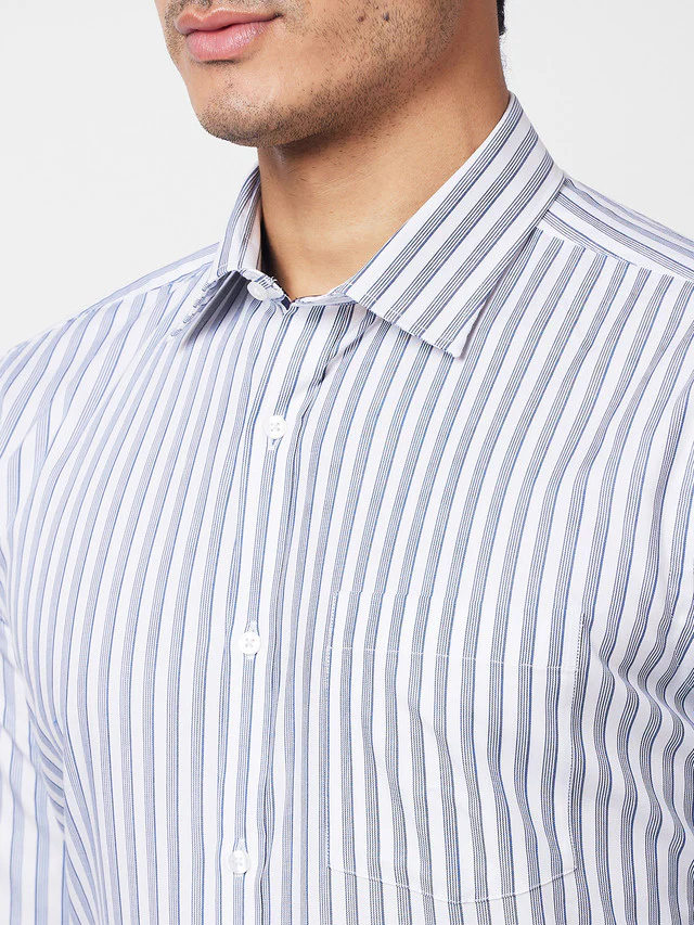 Park Avenue Men Blue Striped Slim Fit Full Sleeve Semi Cut Away Collar Shirt - Image 6