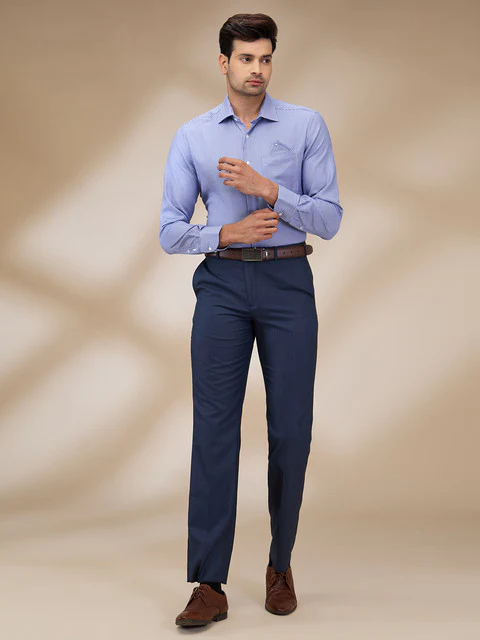 Park Avenue Men Blue Structure Luxus Fit Cotton Shirt - Image 2