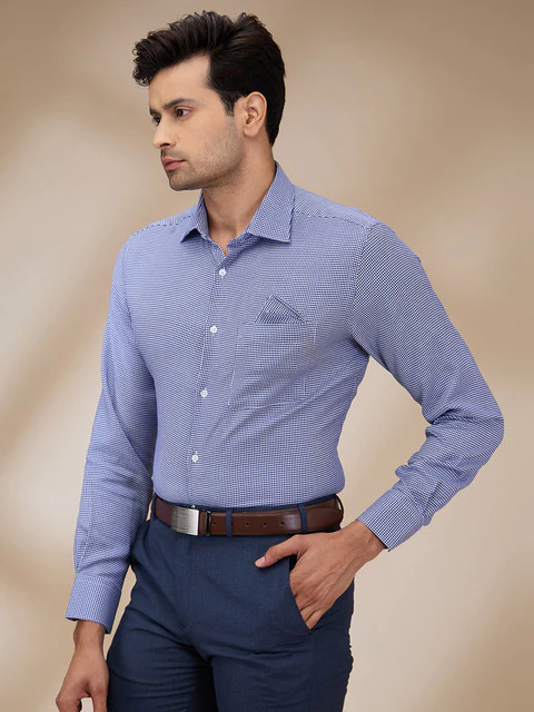 Park Avenue Men Blue Structure Luxus Fit Cotton Shirt - Image 3
