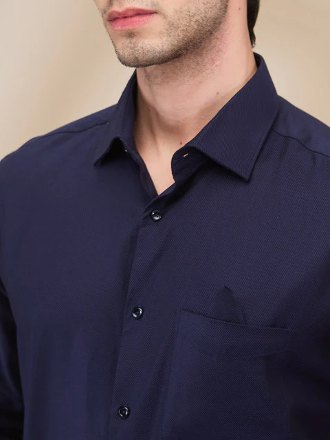 Park Avenue Men Blue Structure Luxus Fit Cotton Shirt - Image 5