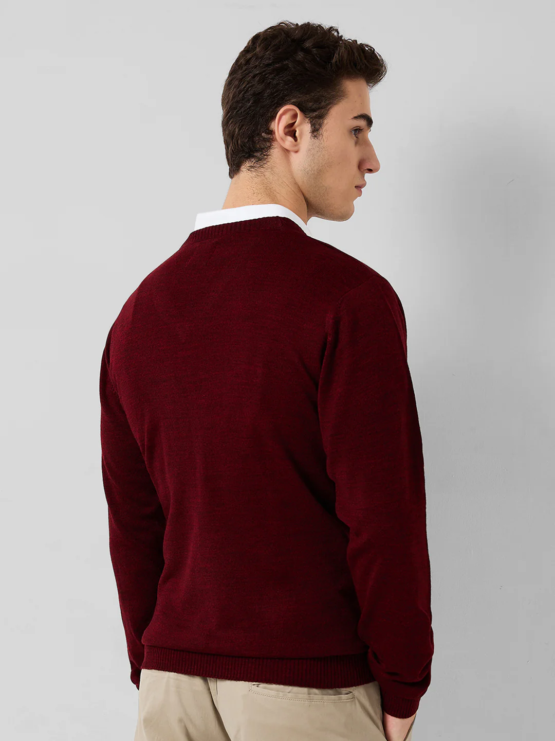 Park Avenue Men Blue Structure Regular Fit Acro Blend Full Sleeve V Neck Collar Sweater - Image 3