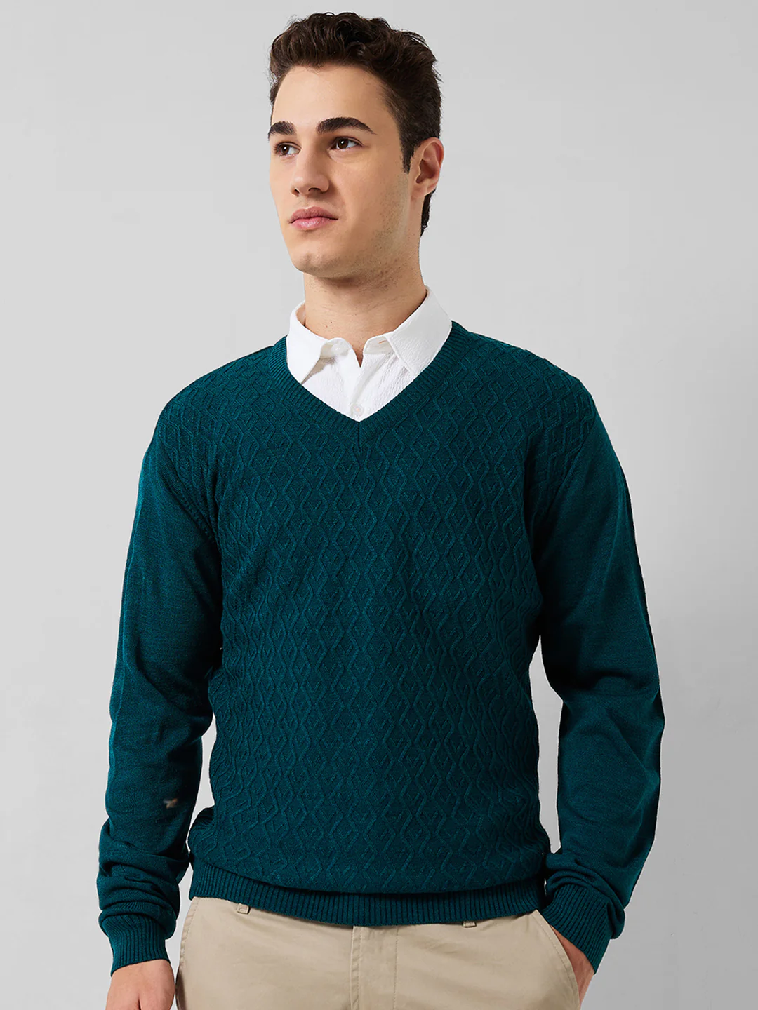 Park Avenue Men Blue Structure Regular Fit Acrylic Sweatshirt