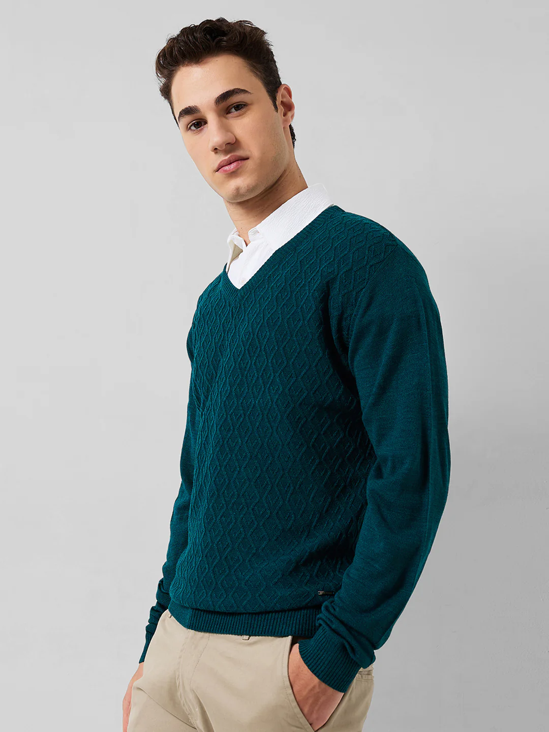 Park Avenue Men Blue Structure Regular Fit Acrylic Sweatshirt - Image 2