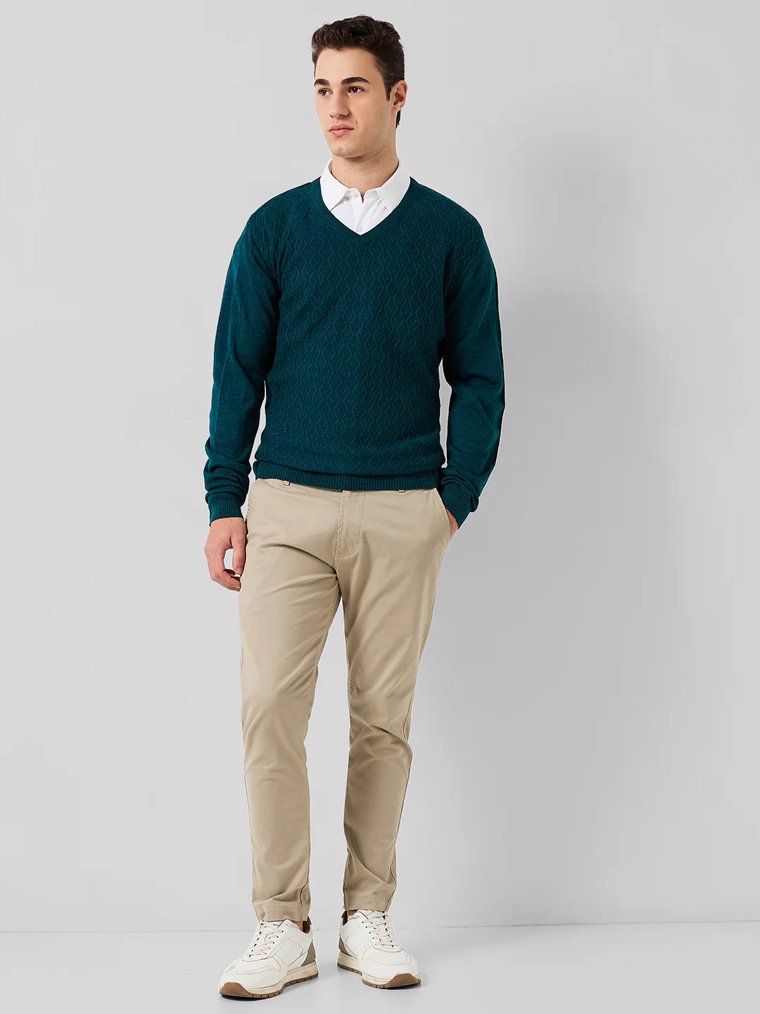 Park Avenue Men Blue Structure Regular Fit Acrylic Sweatshirt - Image 4