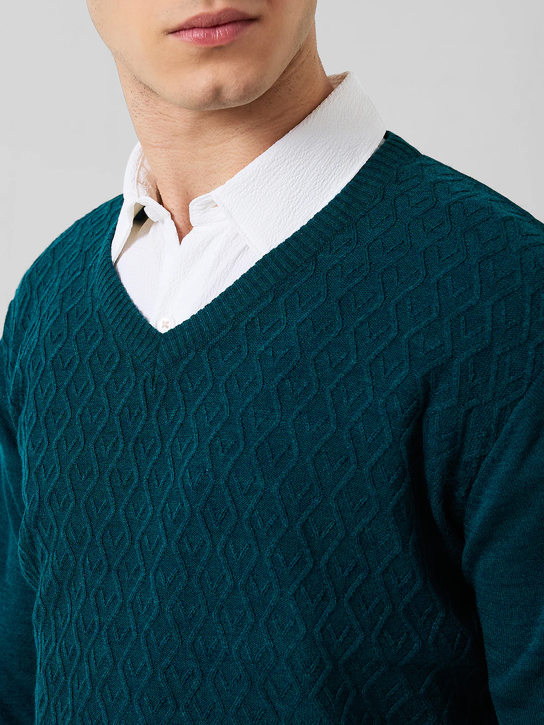 Park Avenue Men Blue Structure Regular Fit Acrylic Sweatshirt - Image 5