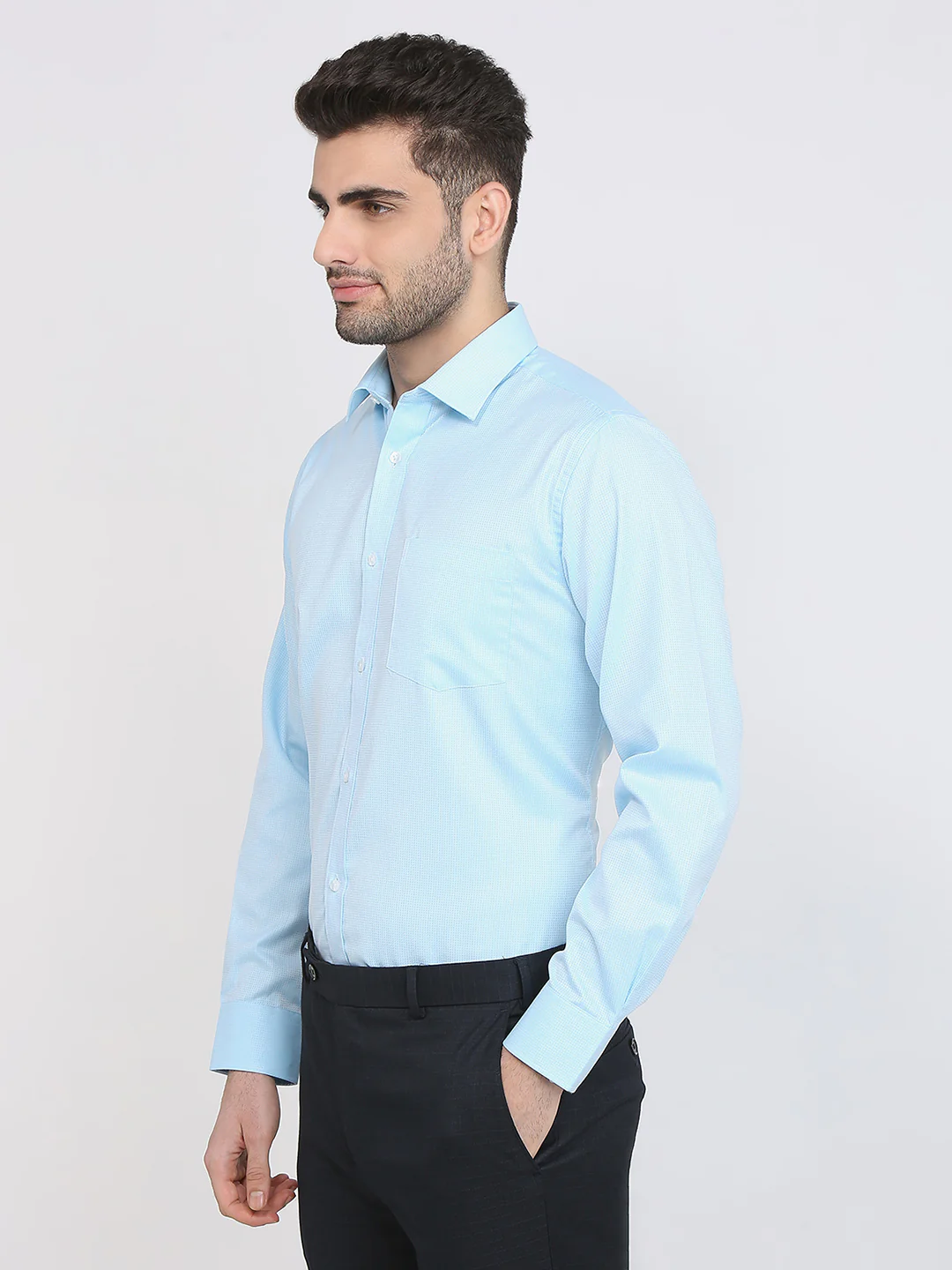 Park Avenue Men Blue Structure Regular Fit Cotton Blend Formal Shirt - Image 2