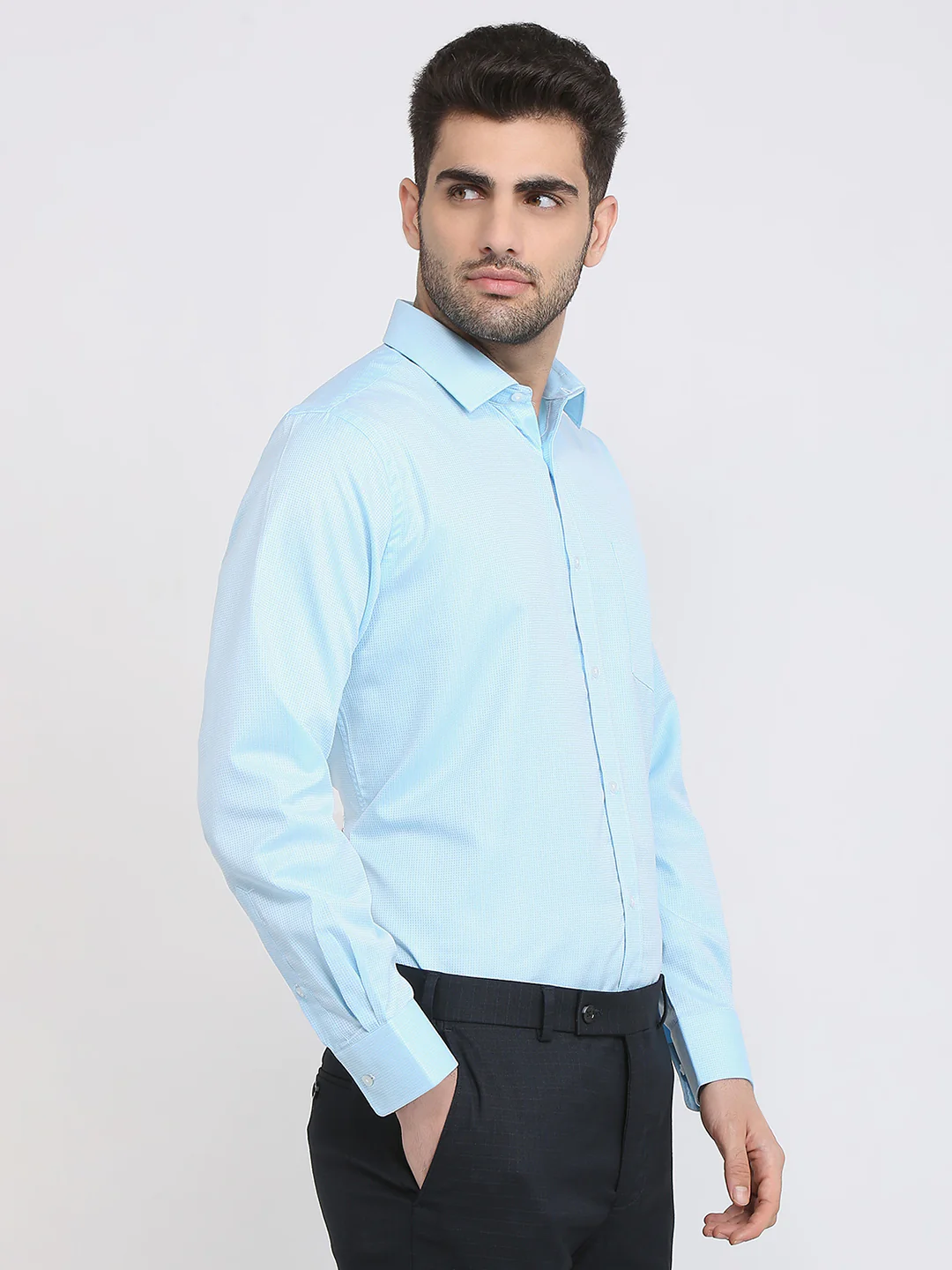 Park Avenue Men Blue Structure Regular Fit Cotton Blend Formal Shirt - Image 3