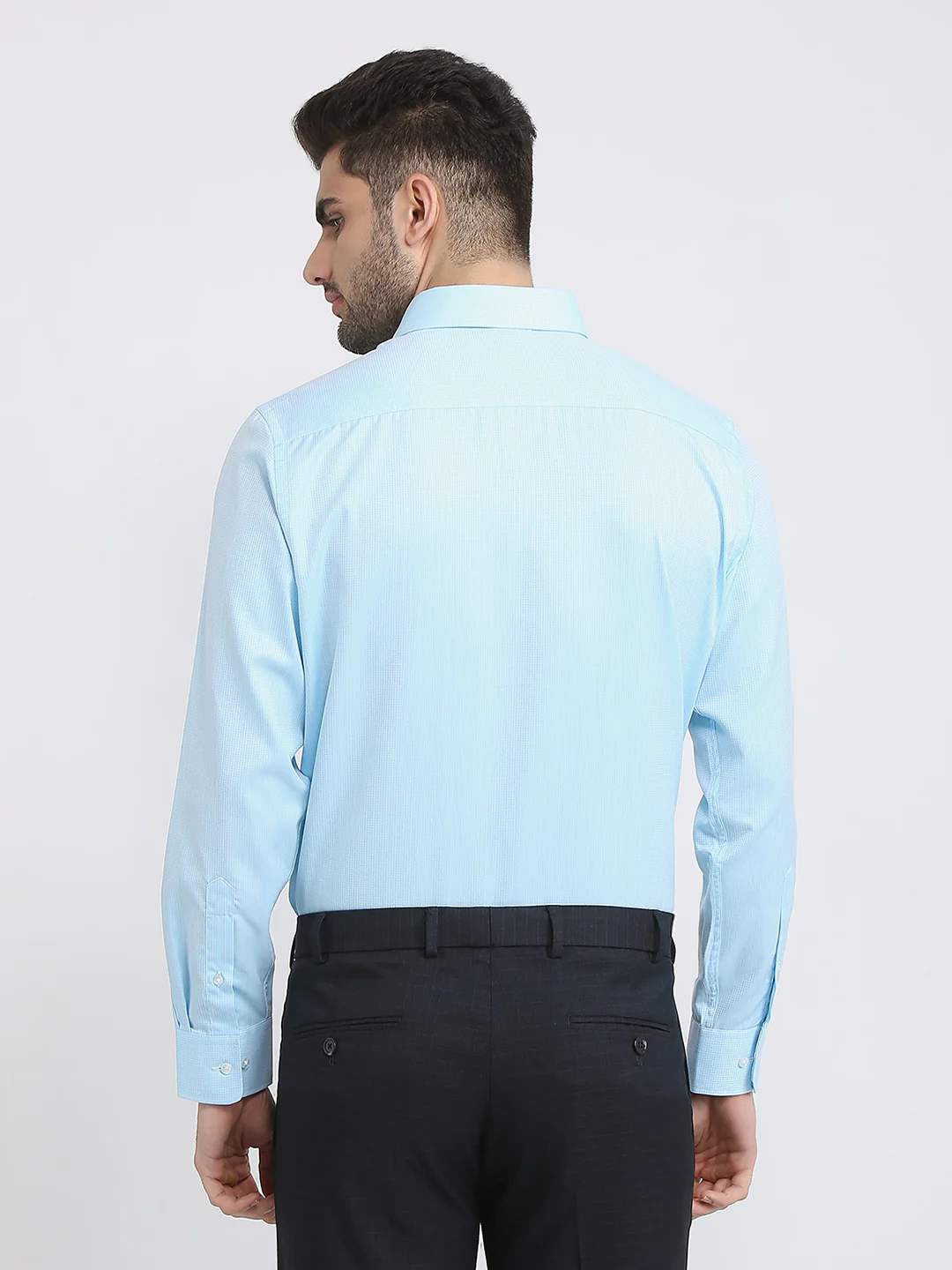 Park Avenue Men Blue Structure Regular Fit Cotton Blend Formal Shirt - Image 4