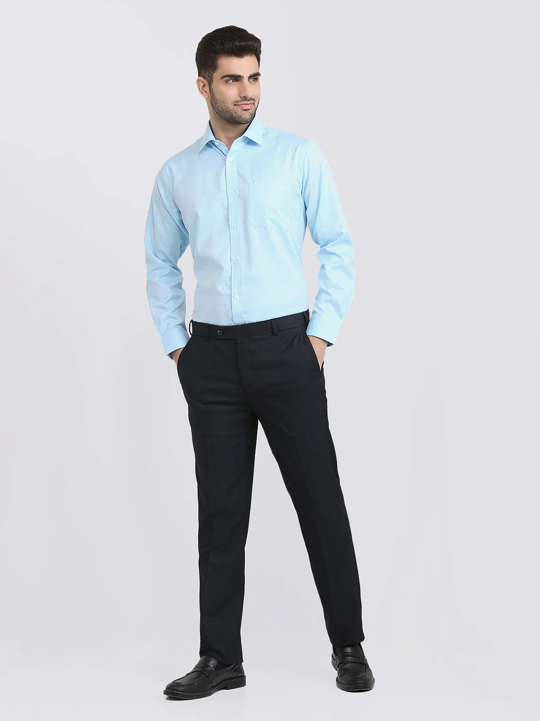 Park Avenue Men Blue Structure Regular Fit Cotton Blend Formal Shirt - Image 5