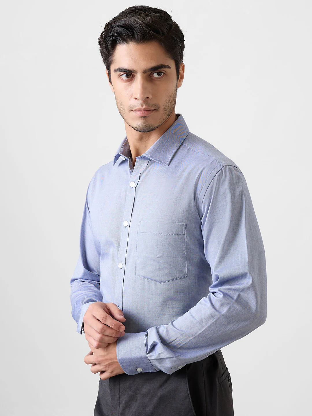 Park Avenue Men Blue Structure Regular Fit Cotton Blend Shirt - Image 3