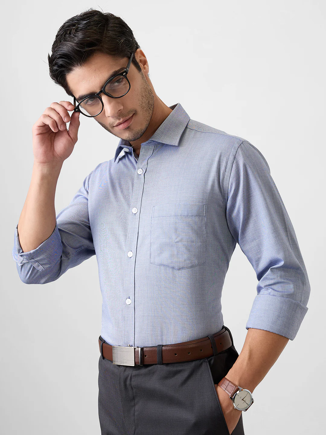 Park Avenue Men Blue Structure Regular Fit Cotton Blend Shirt - Image 5