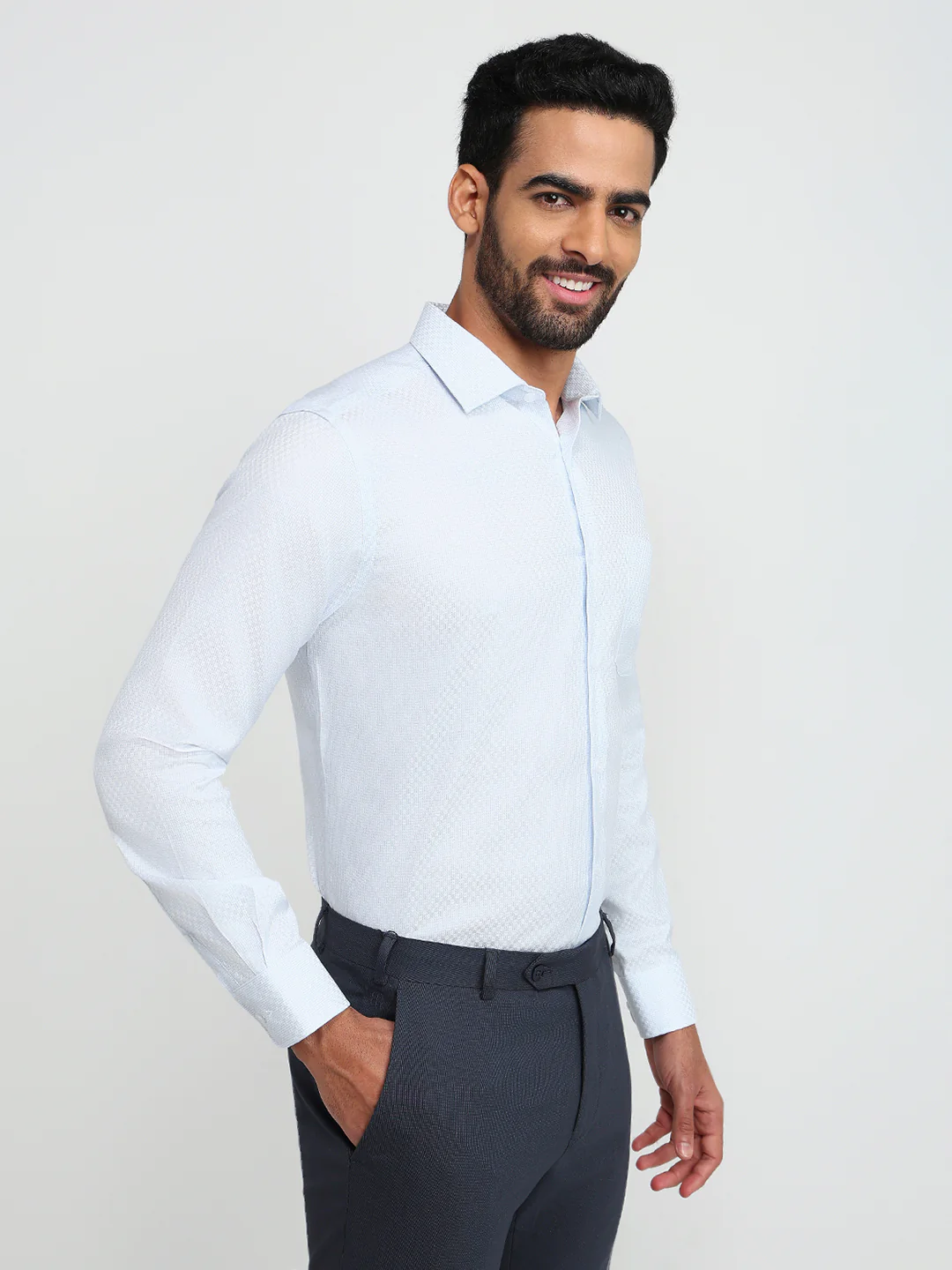 Park Avenue Men Blue Structure Regular Fit Cotton Formal Shirt - Image 3