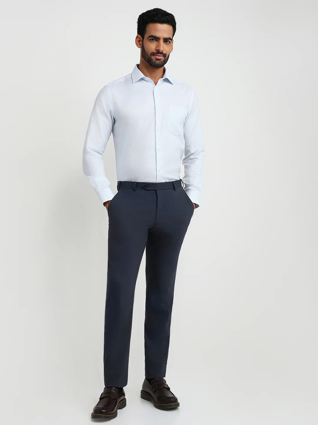 Park Avenue Men Blue Structure Regular Fit Cotton Formal Shirt - Image 5