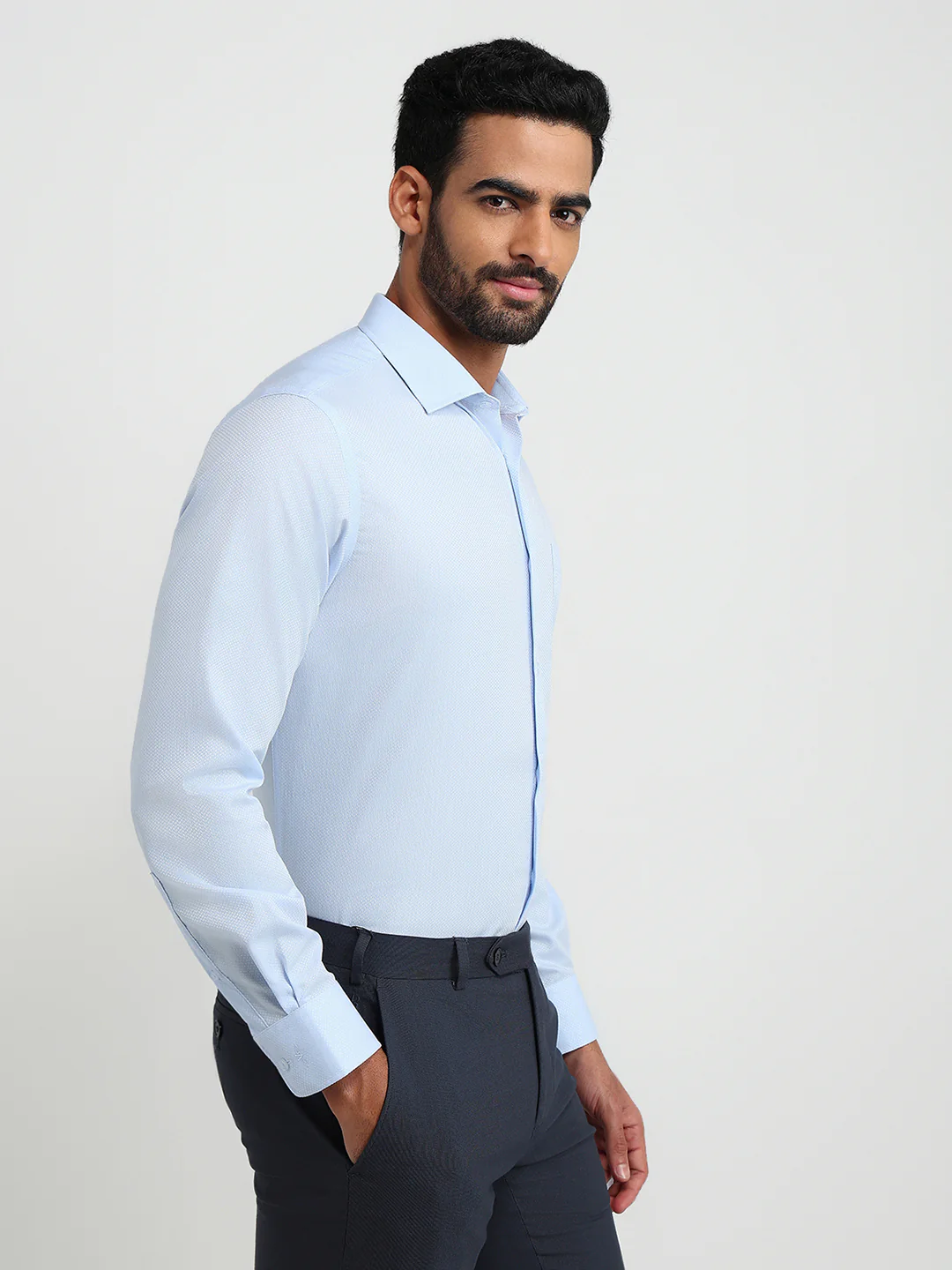 Park Avenue Men Blue Structure Regular Fit Cotton Formal Shirt - Image 3