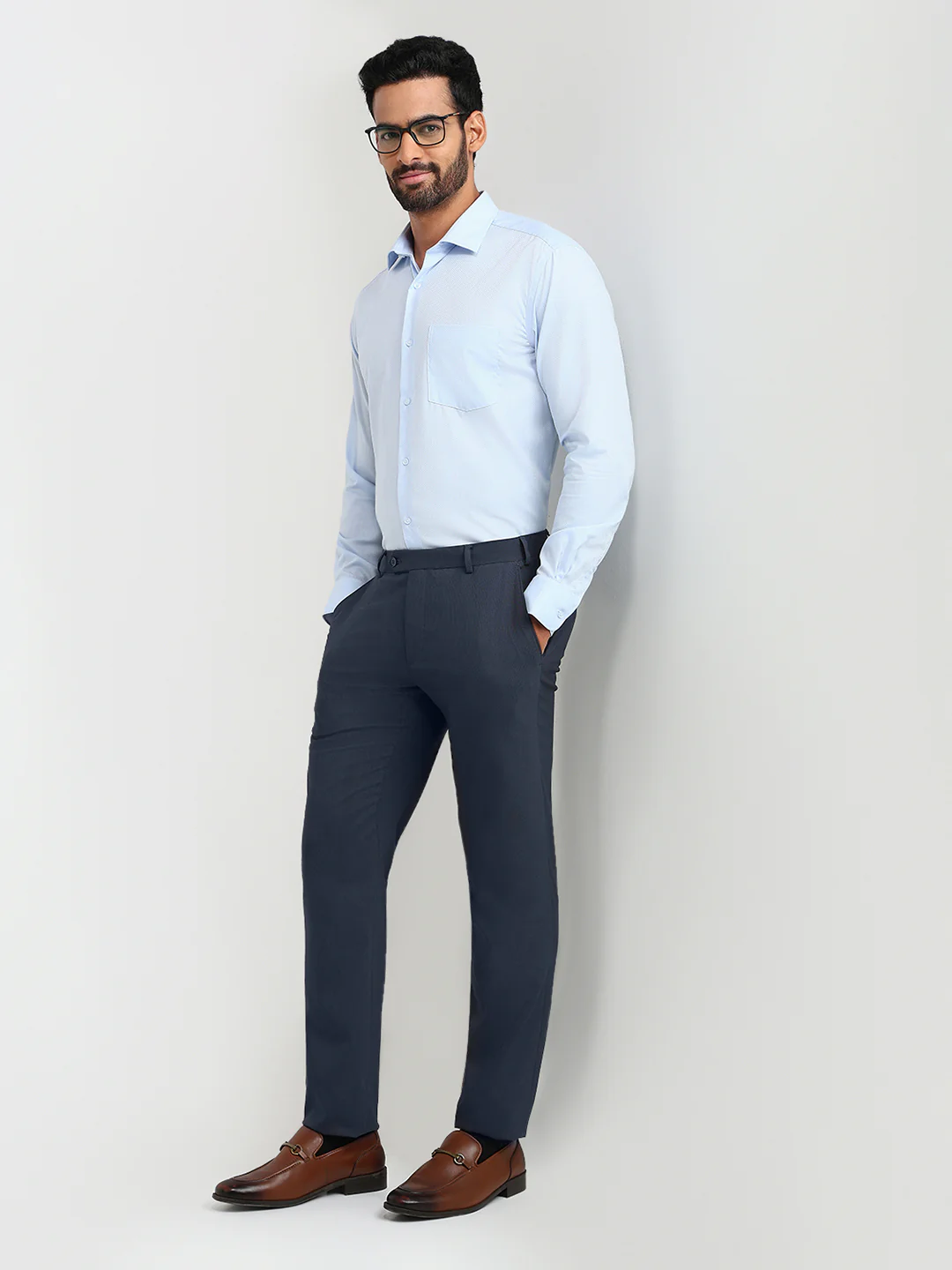 Park Avenue Men Blue Structure Regular Fit Cotton Formal Shirt - Image 5