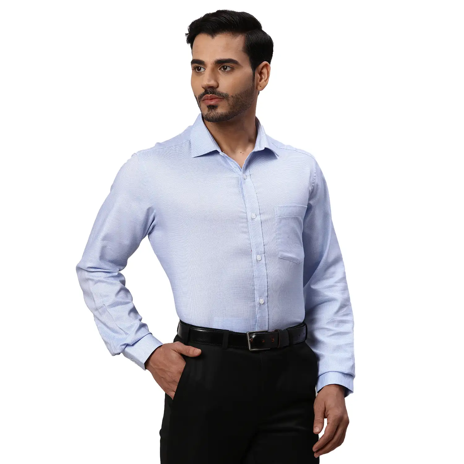 Park Avenue Men Blue Structure Regular Fit Cotton Full Sleeve Ainsley Collar Shirt - Image 2