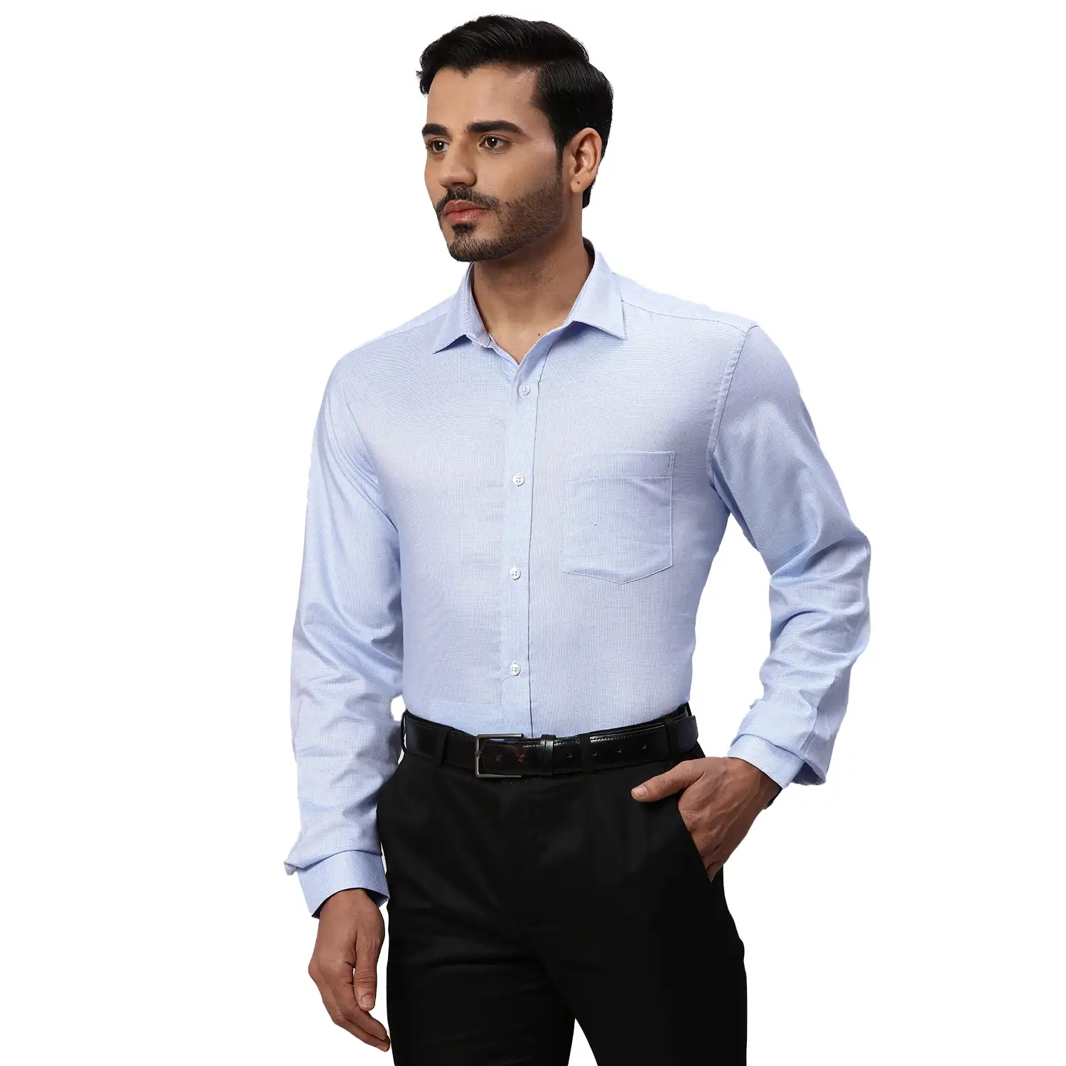Park Avenue Men Blue Structure Regular Fit Cotton Full Sleeve Ainsley Collar Shirt - Image 3