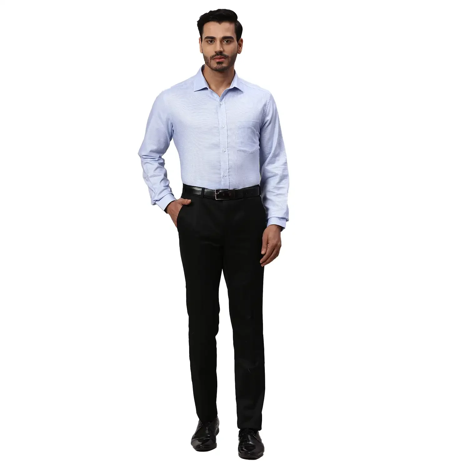 Park Avenue Men Blue Structure Regular Fit Cotton Full Sleeve Ainsley Collar Shirt - Image 5
