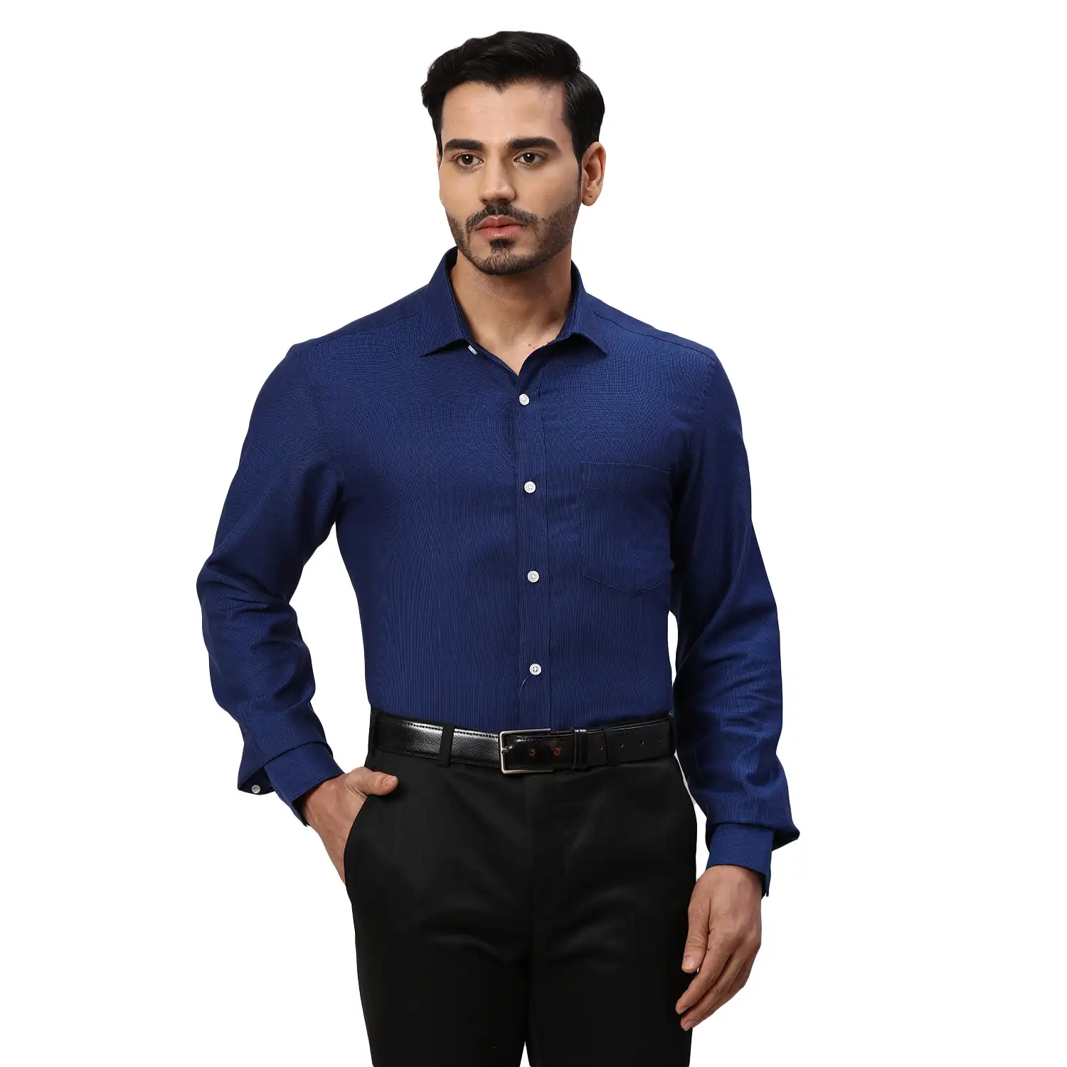 Park Avenue Men Blue Structure Regular Fit Cotton Full Sleeve Ainsley Collar Shirt