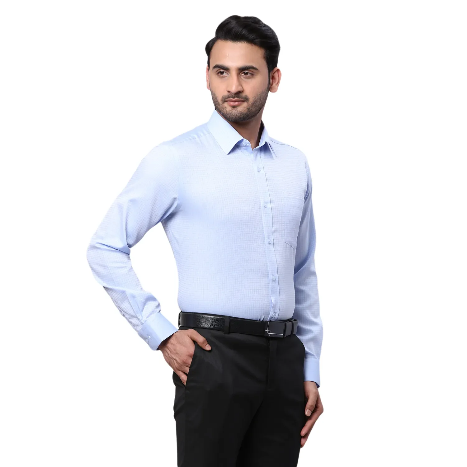 Park Avenue Men Blue Structure Regular Fit Cotton Full Sleeve Ainsley Collar Shirt - Image 2