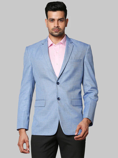 Park Avenue Men Blue Structure Regular Fit Polyester Blend Blazer
