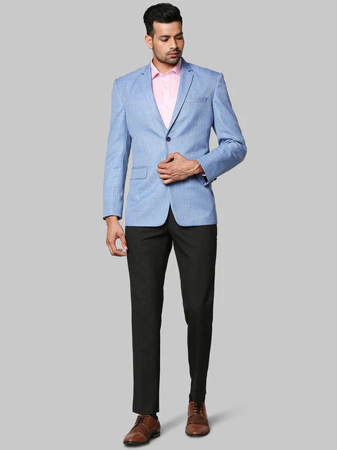 Park Avenue Men Blue Structure Regular Fit Polyester Blend Blazer - Image 5
