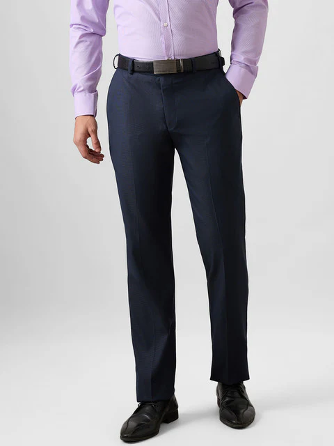 Park Avenue Men Blue Structure Regular Fit Polyester Blend Trouser
