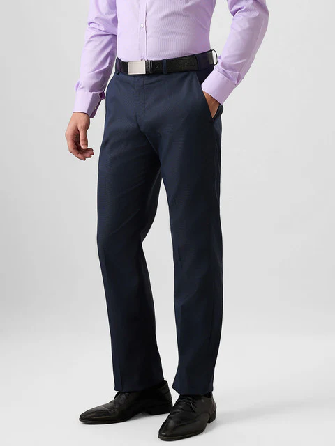 Park Avenue Men Blue Structure Regular Fit Polyester Blend Trouser - Image 3