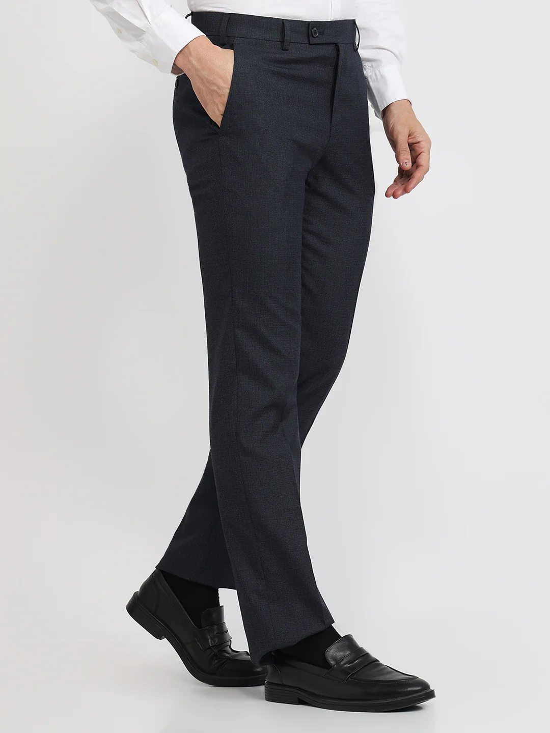 Park Avenue Men Blue Structure Regular Fit Polyester Blend Trouser - Image 3