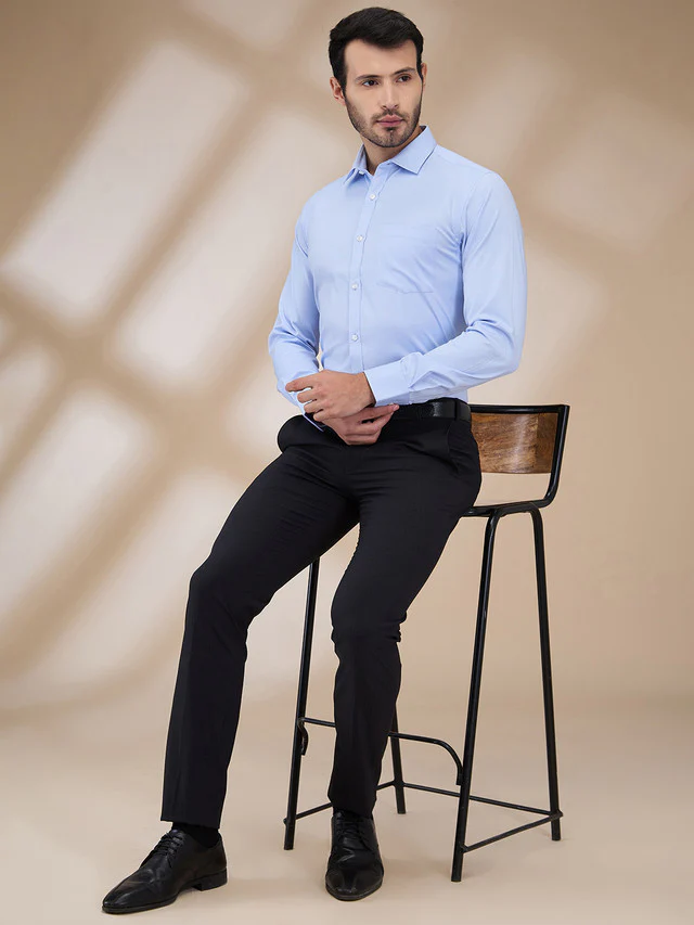Park Avenue Men Blue Structure Slim Fit Cotton Blend Formal Shirt - Image 2