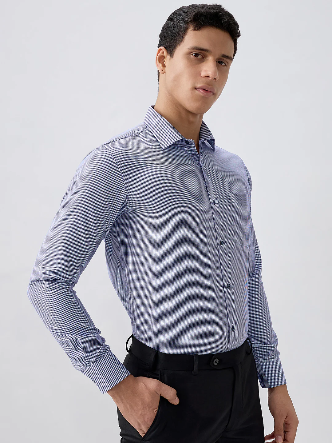 Park Avenue Men Blue Structure Slim Fit Cotton Blend Formal Shirt - Image 2