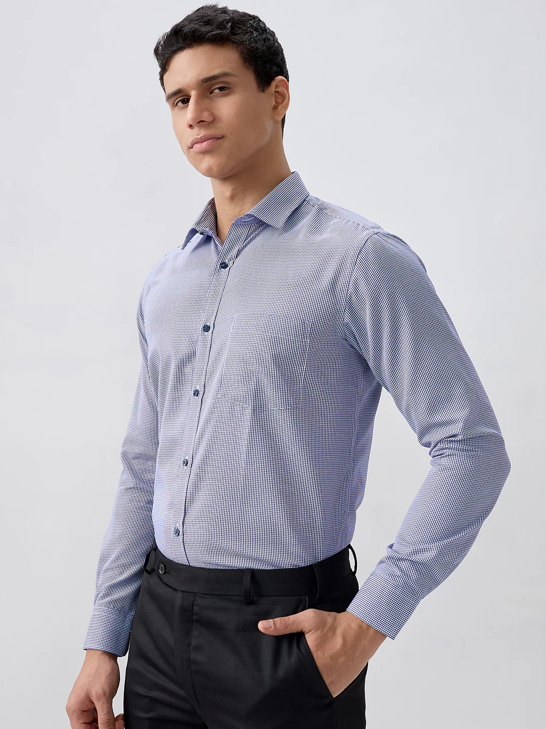 Park Avenue Men Blue Structure Slim Fit Cotton Blend Formal Shirt - Image 3