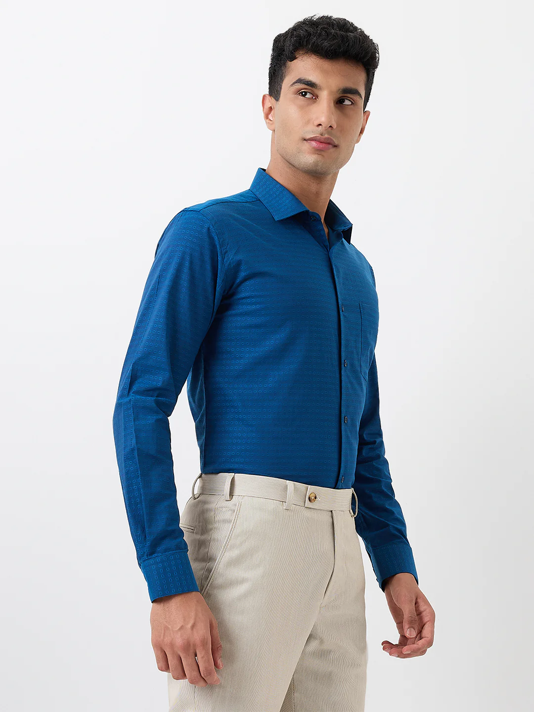 Park Avenue Men Blue Structure Slim Fit Cotton Blend Shirt - Image 3