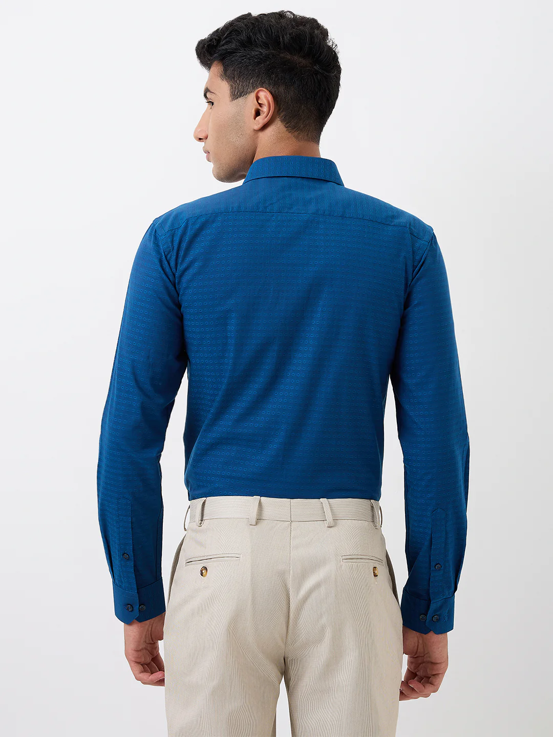 Park Avenue Men Blue Structure Slim Fit Cotton Blend Shirt - Image 4