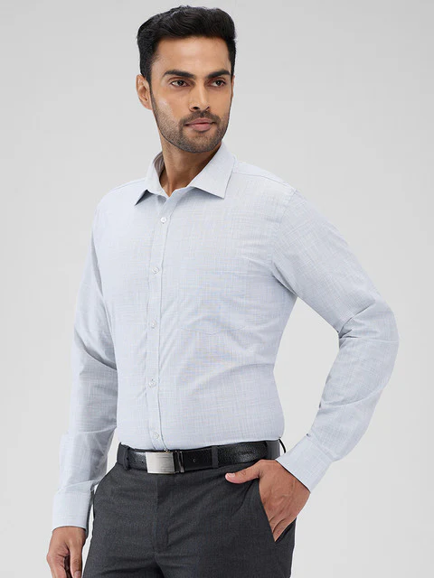 Park Avenue Men Blue Structure Slim Fit Cotton Blend Shirt - Image 3
